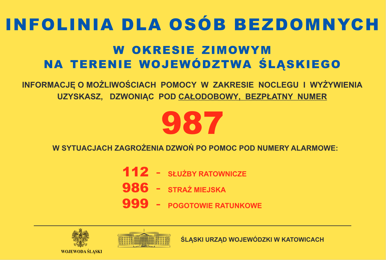 Plakat z informacjami dotyczącymi infolinie dla os&oacute;b bezdomnych